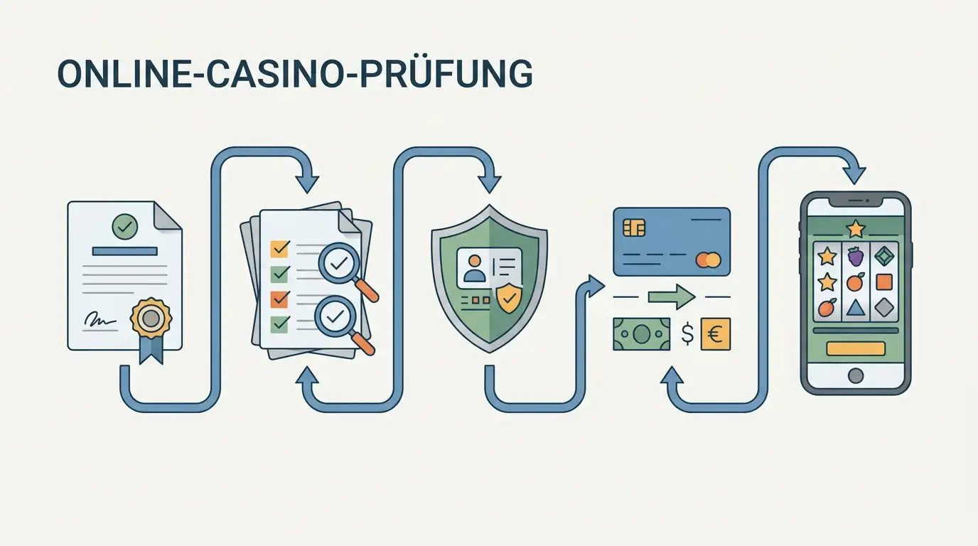 Prüflisten-Illustration für fünf Deutschland-spezifische Casino-Prüfpunkte